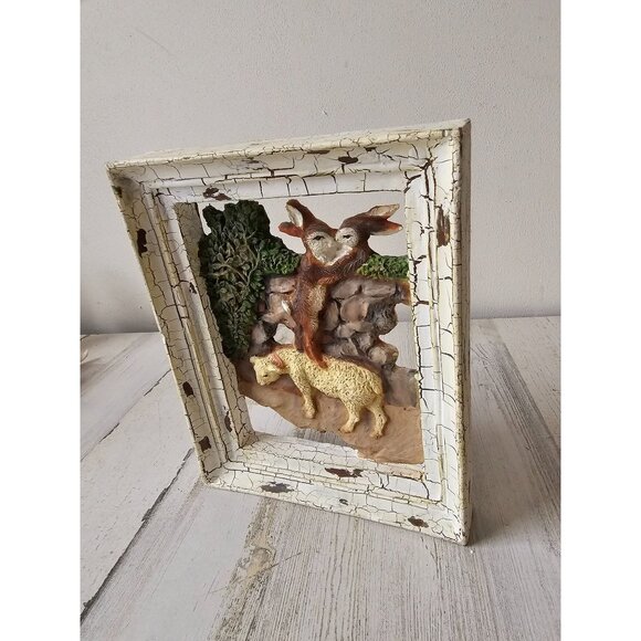Vintage shabby chic Easter bunny spring rabbit lamb sheep frame picture hanging - Picture 5 of 10